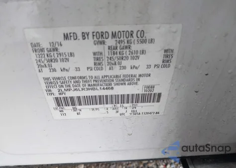 2017 Lincoln Mkx Reserve из США, поврежденный, VIN 2LMPJ6LR3HBL14468